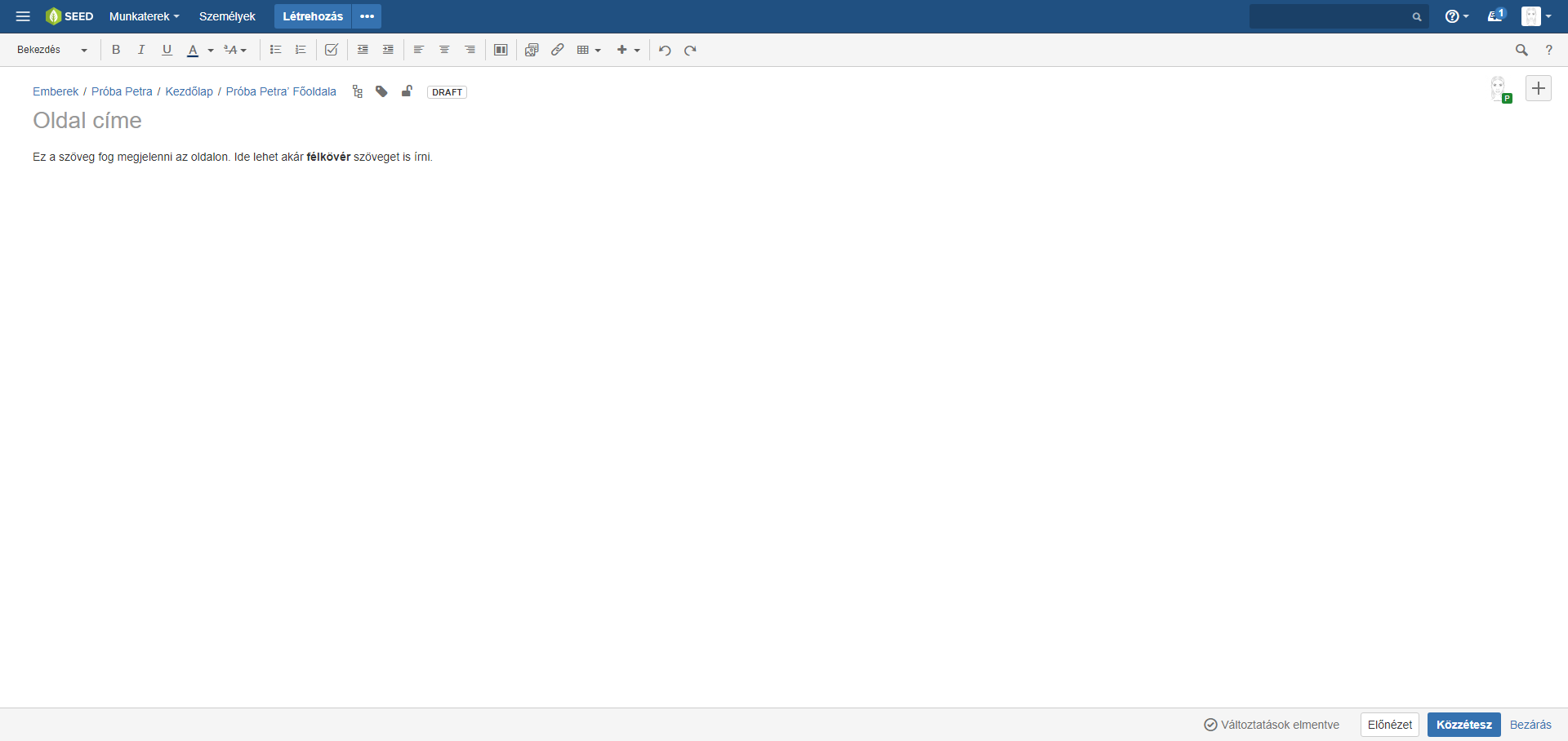 Oldalszerkesztő működés közben