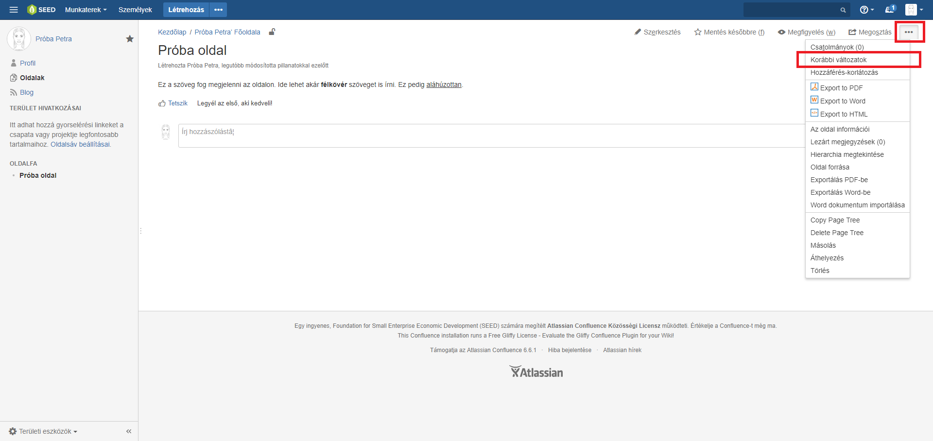 Oldal korábbi változatainak megnyitása