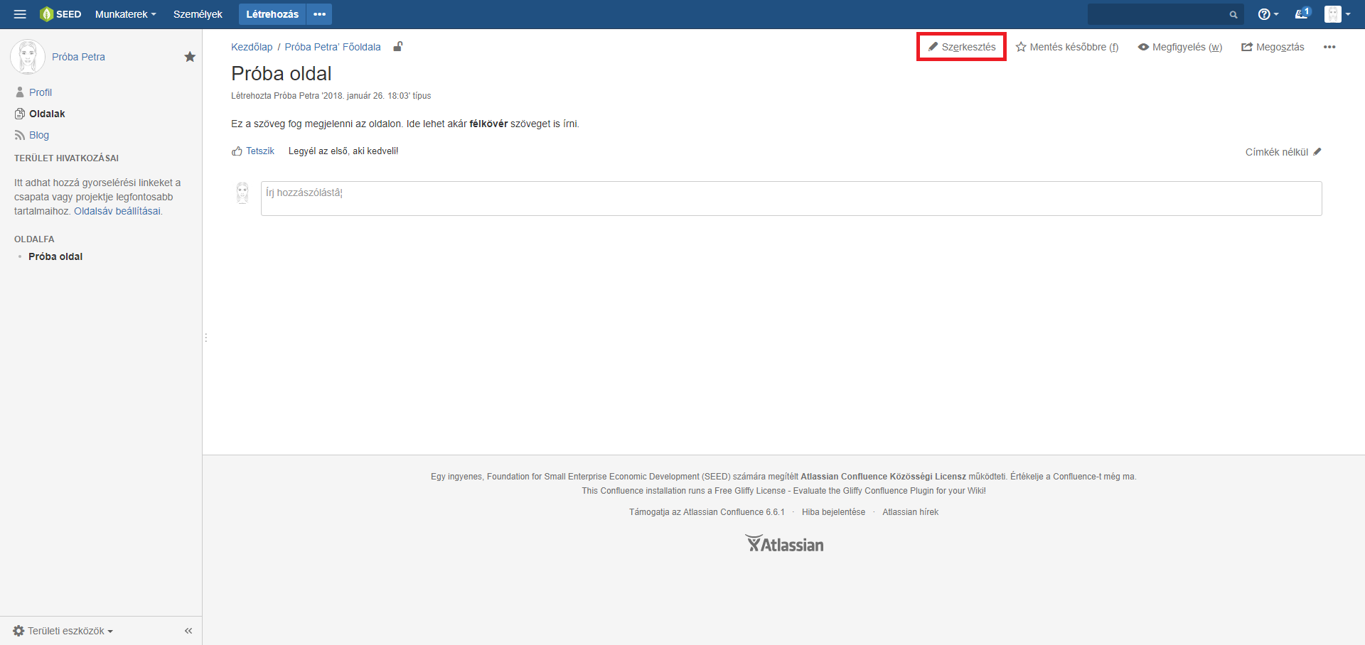 Oldal megtekintése a szerkesztés gombbal