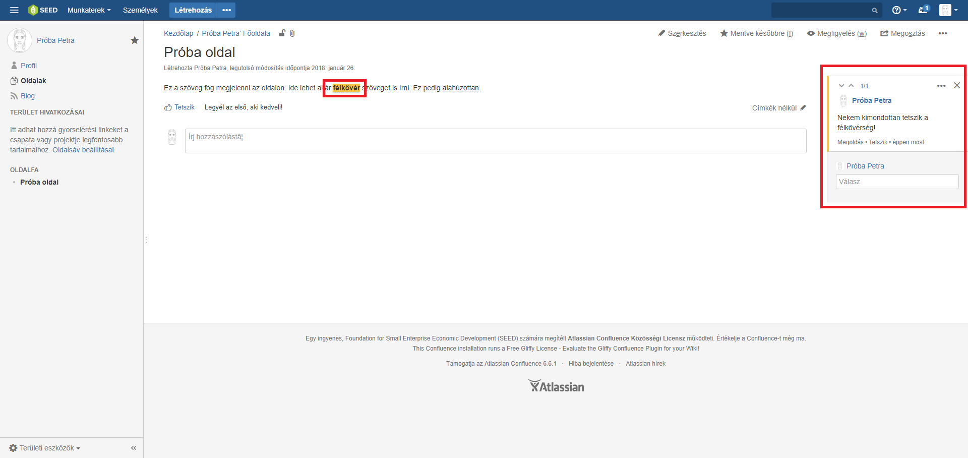 Szövegközi hozzászólás megjelenítése