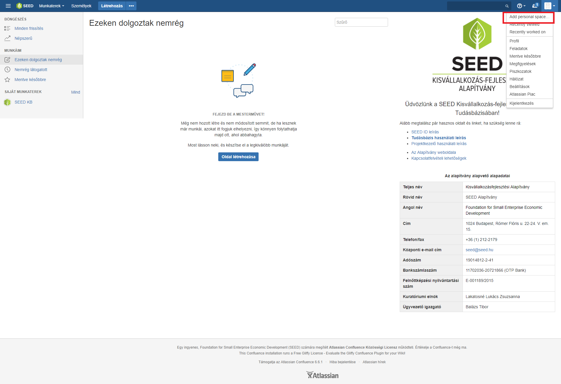 Személyes munkatér hozzáadása