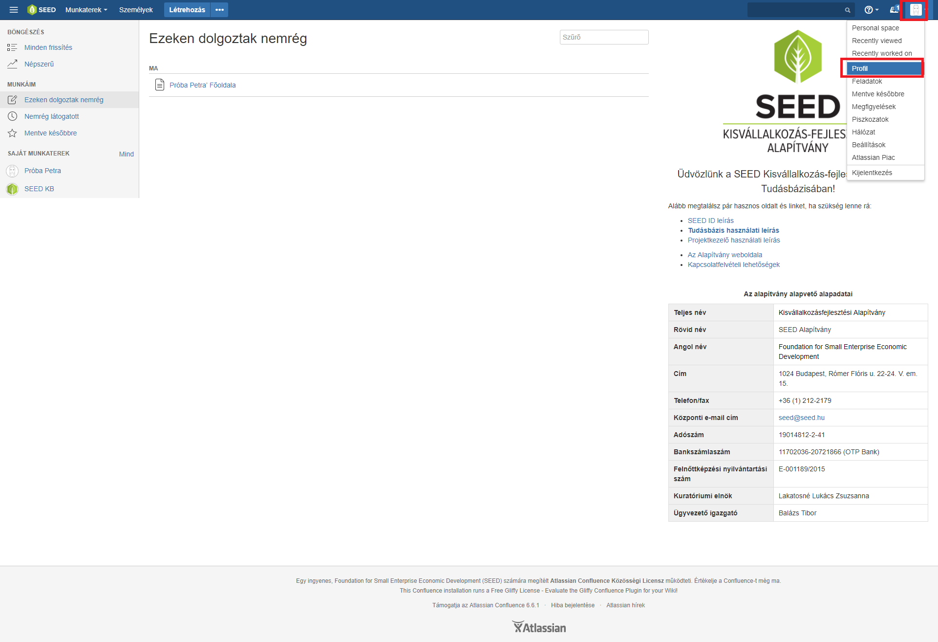 Saját profil elérése